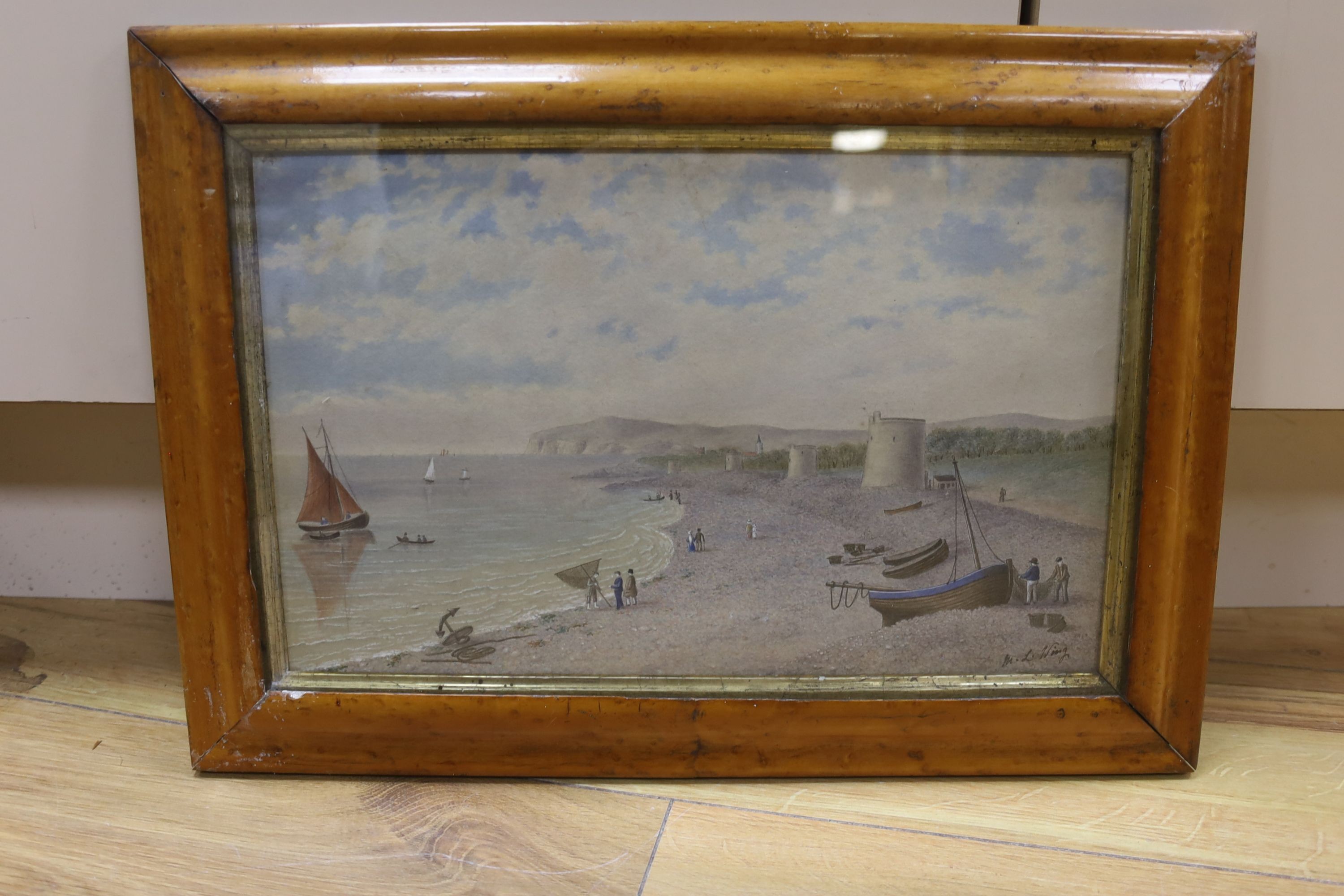 Mary Louisa Wing (19th C.), watercolour, 'Coastal scene near Beachy Head' , signed, 21 x 33cm, maple framed